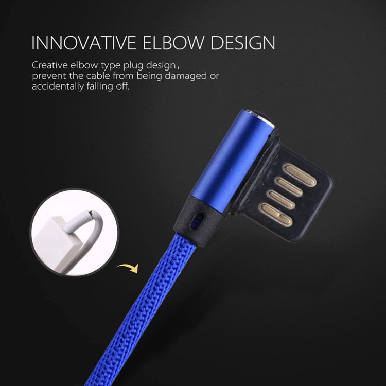 1m 2.4A Output USB to 8 Pin Double Elbow Design Nylon Weave Style Data Sync Charging Cable(Dark Blue)