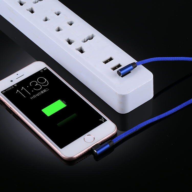 1m 2.4A Output USB to 8 Pin Double Elbow Design Nylon Weave Style Data Sync Charging Cable(Dark Blue)