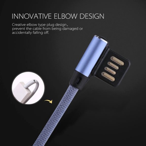 1m 2.4A Output USB to 8 Pin Double Elbow Design Nylon Weave Style Data Sync Charging Cable(Blue)