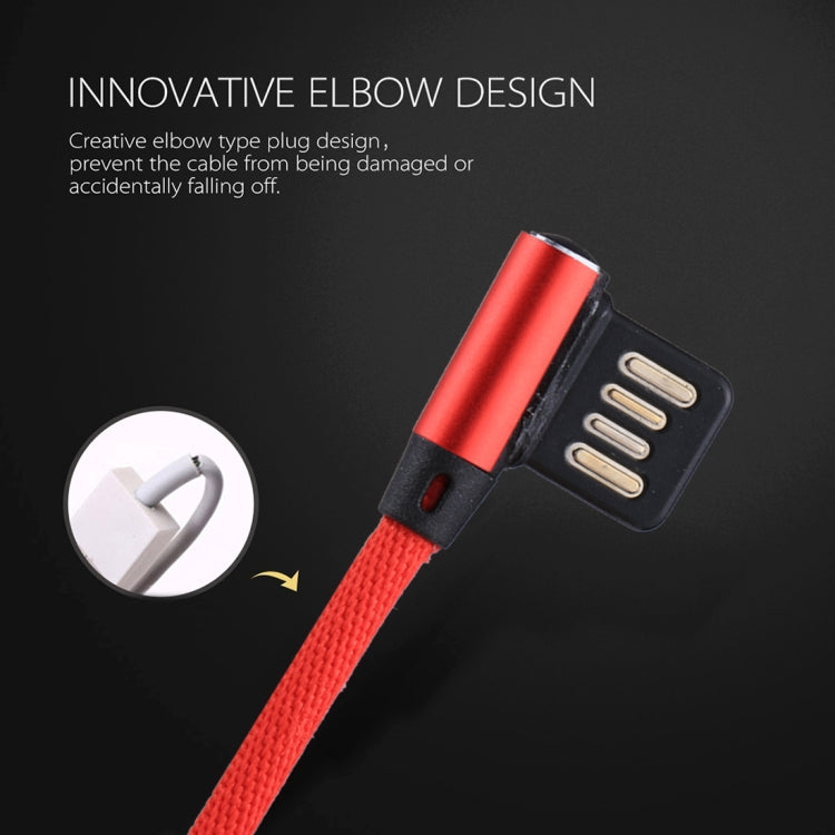 1m 2.4A Output USB to 8 Pin Double Elbow Design Nylon Weave Style Data Sync Charging Cable(Red)