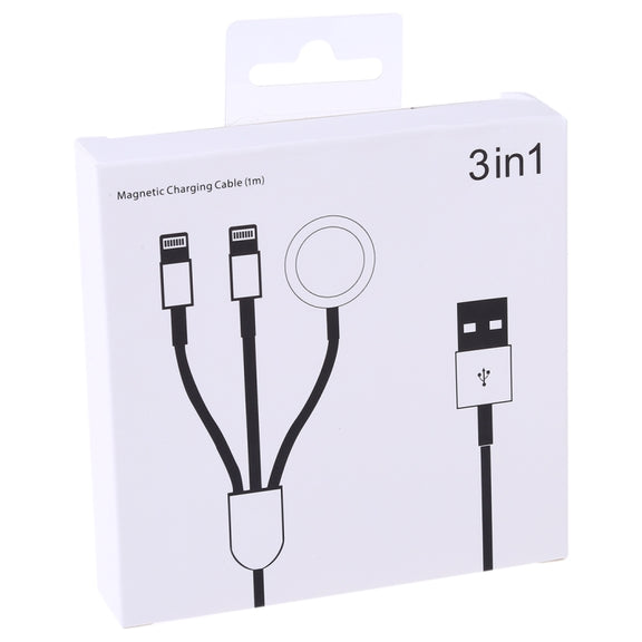 Multi-function 3 In 1 8 Pin Magnetic Charging Cable for iPhone / Apple Watch, Length : 1m (White)