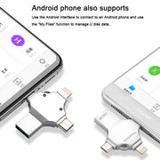 4 in 1 16GB USB 3.0 + 8 Pin + Mirco USB + USB-C / Type-C Dual-use Flash Drive with OTG Function