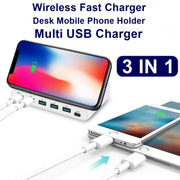 828W 7 in 1 60W QC 3.0 USB Interface + 4 USB Ports + USB-C / Type-C Interface + Wireless Charging Multi-function Charger with Mobile Phone Holder Function, AU Plug(Black)