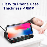828W 7 in 1 60W QC 3.0 USB Interface + 4 USB Ports + USB-C / Type-C Interface + Wireless Charging Multi-function Charger with Mobile Phone Holder Function, AU Plug(Black)