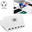 828W 7 in 1 60W QC 3.0 USB Interface + 4 USB Ports + USB-C / Type-C Interface + Wireless Charging Multi-function Charger with Mobile Phone Holder Function, AU Plug(White) - Multifunction Charger by PMC TechLife | Online Shopping South Africa | PMC TechLife | Buy Now Pay Later Mobicred