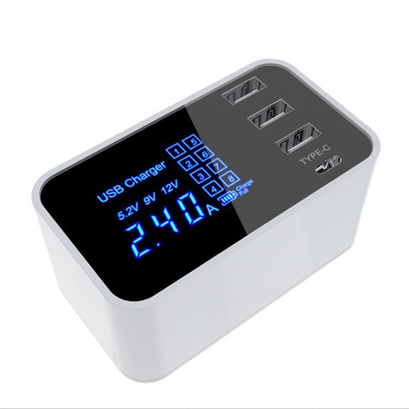 CDA30 20W 3 USB Ports + USB-C / Type-C Ports Multi-function Charger with LED Display, EU Plug