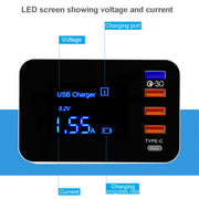 CDA33Q 40W QC 3.0 USB + 3 USB Ports + USB-C / Type-C Ports Multi-function Charger with LED Display, EU Plug