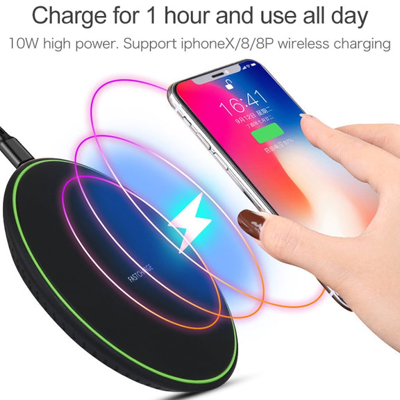 KD-1 Ultra-thin 10W Fast Charging Wireless Charger for Android Phones & iPhone(Black)