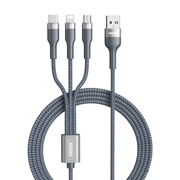 REMAX RC-070TH 1.2m 2A 3 in 1 USB to 8 Pin & USB-C / Type-C & Micro USB Charging Cable(Silver)