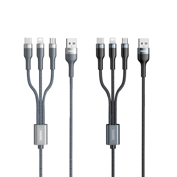 REMAX RC-070TH 1.2m 2A 3 in 1 USB to 8 Pin & USB-C / Type-C & Micro USB Charging Cable(Silver)
