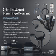 REMAX RC-070TH 1.2m 2A 3 in 1 USB to 8 Pin & USB-C / Type-C & Micro USB Charging Cable(Silver)
