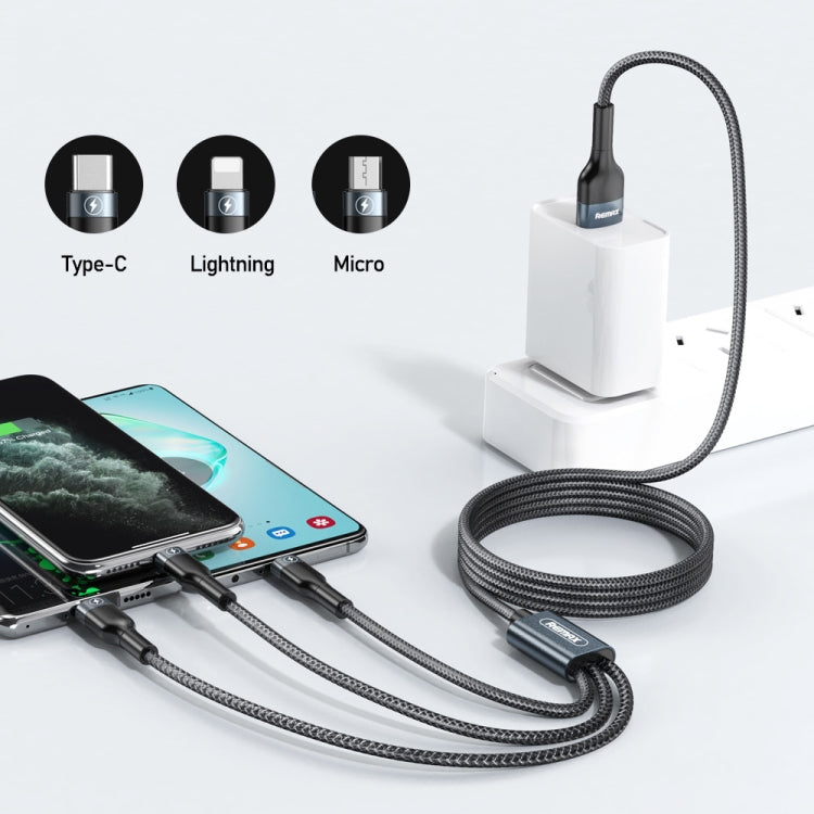 REMAX RC-070TH 1.2m 2A 3 in 1 USB to 8 Pin & USB-C / Type-C & Micro USB Charging Cable(Silver)