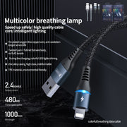 REMAX RC-152I 1m 2.4A USB to 8 Pin Colorful Breathing Data Cable(Silver)
