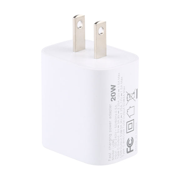U085 20W USB + Type-C Fast Charging Travel Power Adapter, US Plug