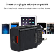 LZ-728 2 in 1 18W QC 3.0 USB Interface Travel Charger + USB to 8 Pin Data Cable Set, EU Plug, Cable Length: 1m(Black)