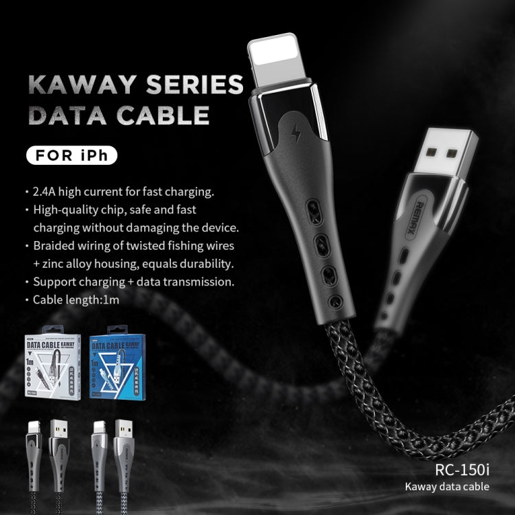REMAX RC-150i KAWAY Series 1m 2.4A USB to 8 Pin Aluminum Alloy Braid Fast Charging Data Cable (Black)