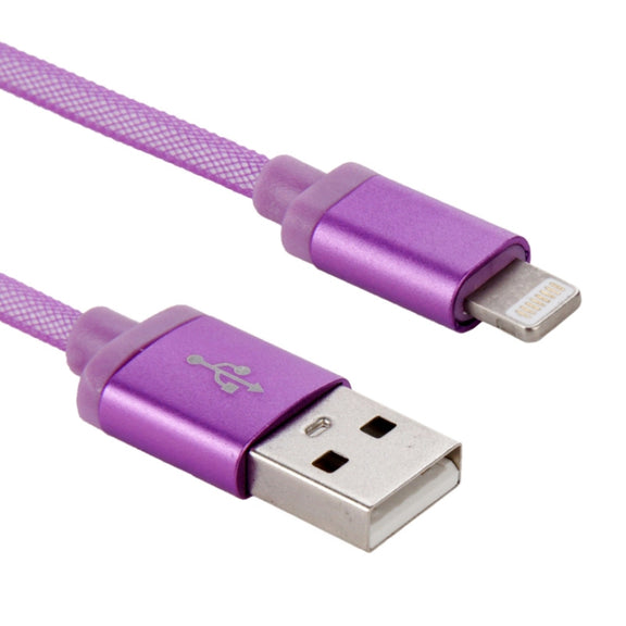 1m Net Style Metal Head 8 Pin to USB Data / Charger Cable(Purple)