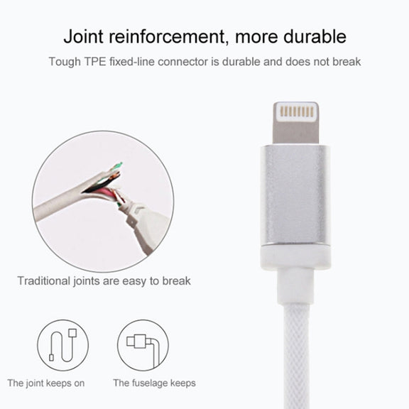 1m Net Style Metal Head 8 Pin to USB Data / Charger Cable(Purple)