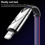 K051 1.2m 3 in 1 USB to 8 Pin + USB-C / Type-C + Micro USB Shark Fabric Data Cable(Blue)