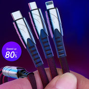 K051 1.2m 3 in 1 USB to 8 Pin + USB-C / Type-C + Micro USB Shark Fabric Data Cable(Red)
