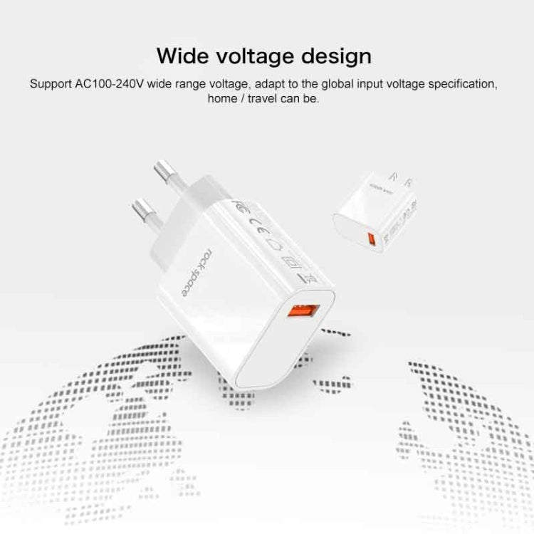ROCK SPACE HGF-058EU-A T48 QC3.0 USB Single Port Travel Charger, EU Plug