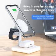 991 3 in 1 15W Electromagnetic Induction Wireless Fast Charging with 360 Degree Rotating Holder(White)