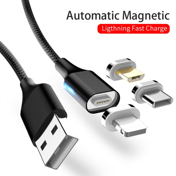 M11 3 in 1 5A USB to 8 Pin + Micro USB + USB-C / Type-C Nylon Braided Magnetic Data Cable, Cable Length: 2m (Silver)