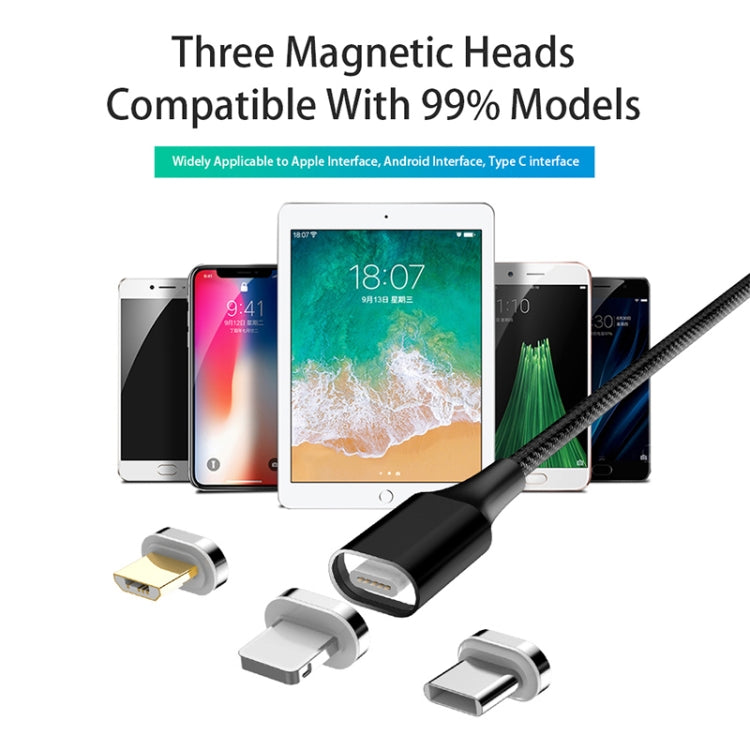 M11 3 in 1 5A USB to 8 Pin + Micro USB + USB-C / Type-C Nylon Braided Magnetic Data Cable, Cable Length: 2m (Silver)