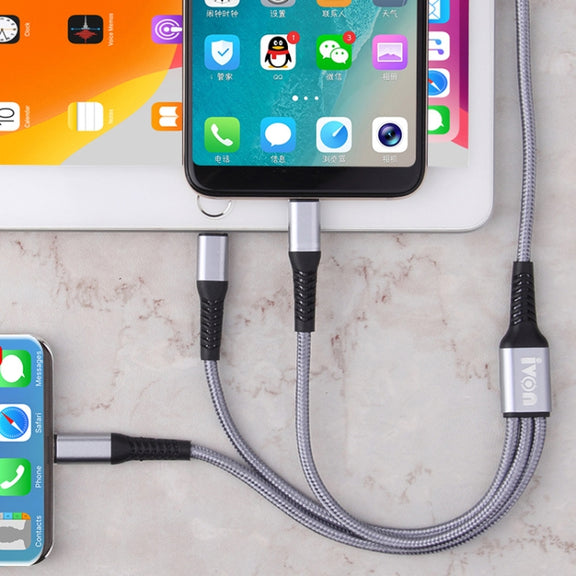 IVON CA39 2.4A Max 8 Pin + Type-C + Micro USB 3 in 1 Charging Cable, Length: 1.2m