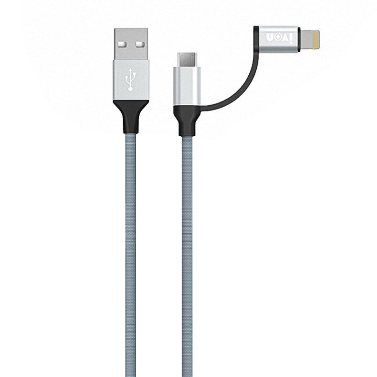 IVON CA51 2.4A USB to 8 Pin + Micro USB 2 in 1 Charging Sync Data Cable, Length: 1m(Silver)