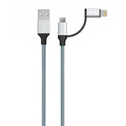 IVON CA51 2.4A USB to 8 Pin + Micro USB 2 in 1 Charging Sync Data Cable, Length: 1m(Silver)