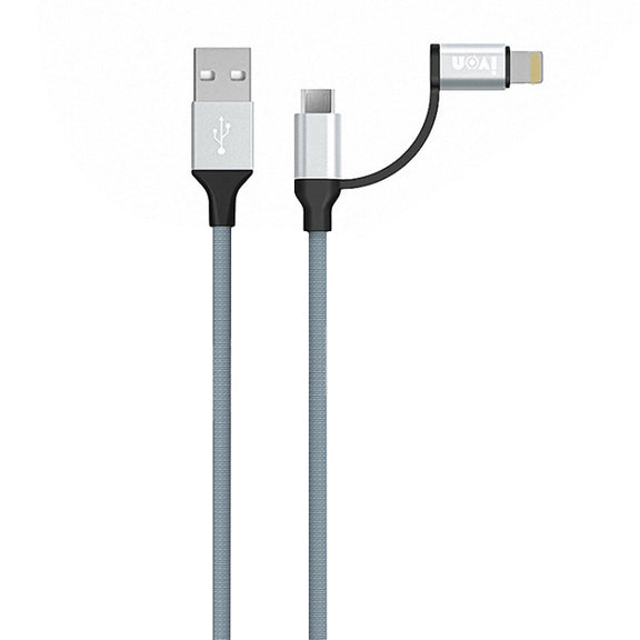IVON CA51 2.4A USB to 8 Pin + Micro USB 2 in 1 Charging Sync Data Cable, Length: 1m(Silver)