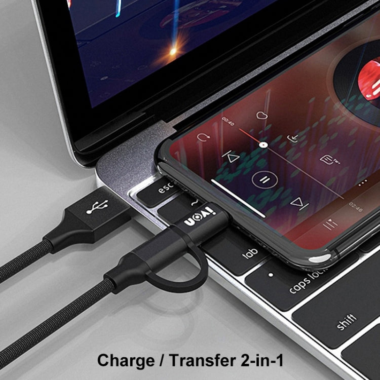 IVON CA51 2.4A USB to 8 Pin + Micro USB 2 in 1 Charging Sync Data Cable, Length: 1m(Silver)