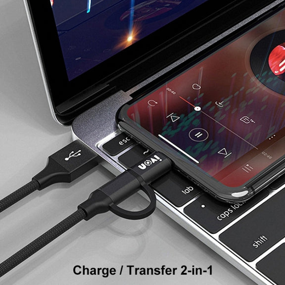 IVON CA51 2.4A USB to 8 Pin + Micro USB 2 in 1 Charging Sync Data Cable, Length: 1m(Silver)