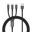 Braided 3A 3 in 1 USB to Type-C / 8 Pin / Micro USB Fast Charging Cable, Cable Length: 1.2m(Black) - Multifunction Cable by PMC TechLife | Online Shopping South Africa | PMC TechLife | Buy Now Pay Later Mobicred