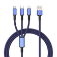 Braided 3A 3 in 1 USB to Type-C / 8 Pin / Micro USB Fast Charging Cable, Cable Length: 1.2m(Blue) - Multifunction Cable by PMC TechLife | Online Shopping South Africa | PMC TechLife | Buy Now Pay Later Mobicred