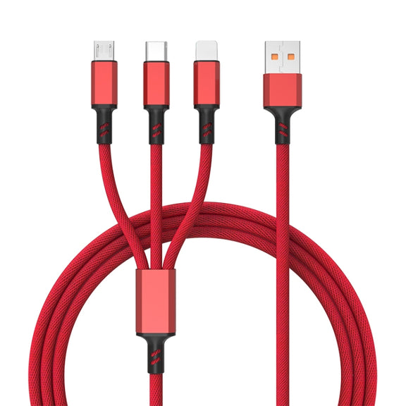 Braided 3A 3 in 1 USB to Type-C / 8 Pin / Micro USB Fast Charging Cable, Cable Length: 1.2m(Red)