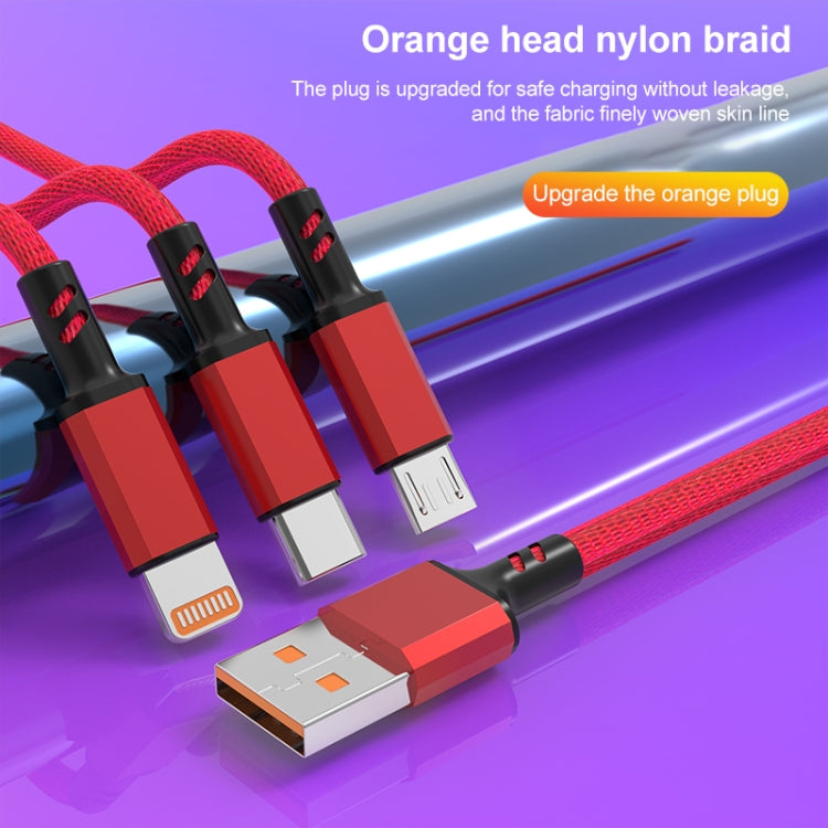 Braided 3A 3 in 1 USB to Type-C / 8 Pin / Micro USB Fast Charging Cable, Cable Length: 1.2m(Black)