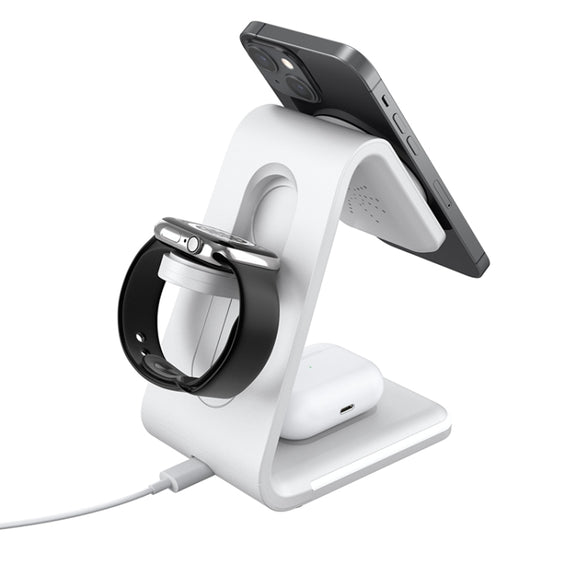 B17 3 in 1 Magnetic Wireless Vertical Charger (White)