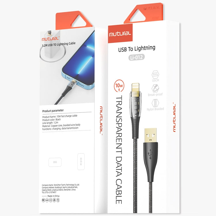 Mutural Li-CC012 1.2m 10W Transparent USB to 8 Pin Charging Data Cable