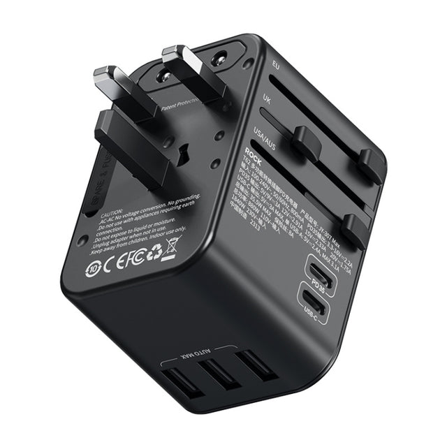 ROCK T62 35.5W Global Travel Multifunctional Plug PD Charger Power Adapter(Black)