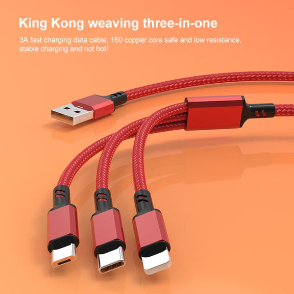 Orange Plug 3A 3 in 1 USB to Type-C / 8 Pin / Micro USB Fast Charging Cable, Cable Length: 1.2m(Silver)