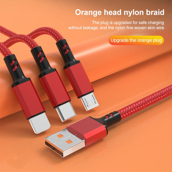 Orange Plug 3A 3 in 1 USB to Type-C / 8 Pin / Micro USB Fast Charging Cable, Cable Length: 1.2m(Silver)
