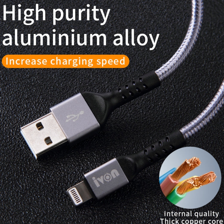 IVON CA89 2.1A USB to 8 Pin Braid Fast Charge Data Cable, Cable Length: 1m(Grey)