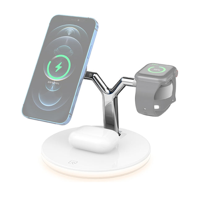 3 in 1 15W Multi-function Magnetic Wireless Charger for Mobile Phones & Apple Watches & AirPods, with Colorful LED Light(White)