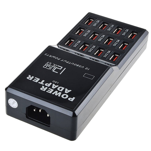 W-858 12A 12 Ports USB Fast Charging Dock Desktop Smart Charger AC100-240V, AU Plug (Black)