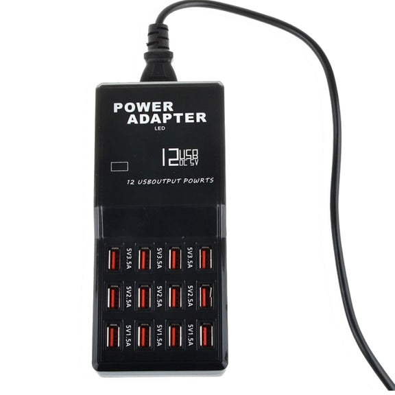 W-858 12A 12 Ports USB Fast Charging Dock Desktop Smart Charger AC100-240V, AU Plug (Black)
