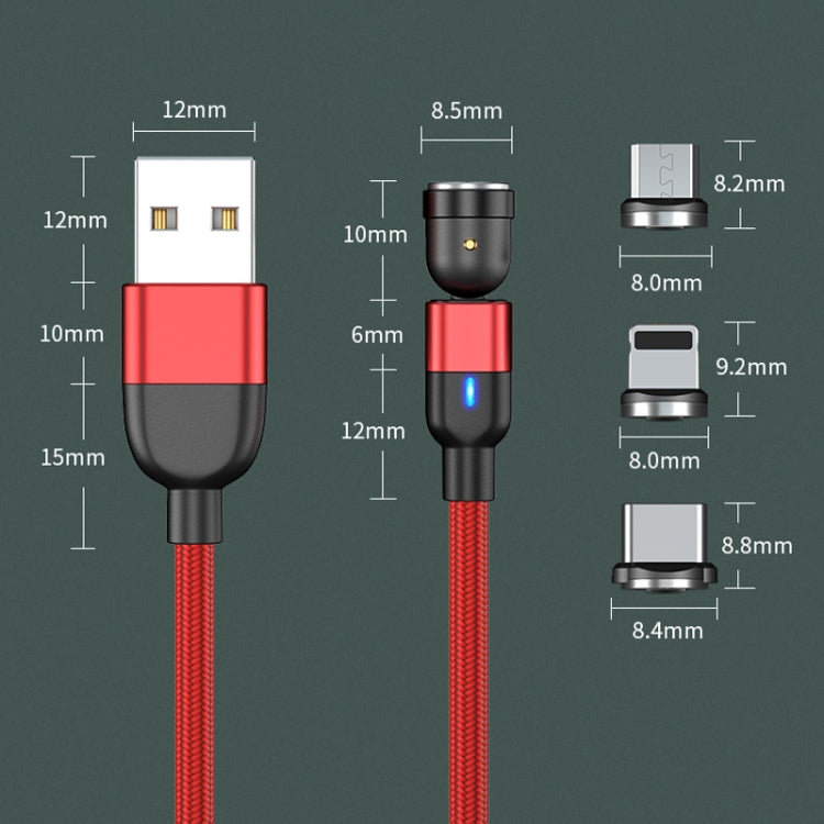 1m 3A Output 3 in 1 USB to 8 Pin + USB-C / Type-C + Micro USB 540 Degree Rotating Magnetic Data Sync Charging Cable(Red)