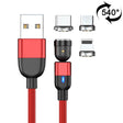 2m 3A Output 3 in 1 USB to 8 Pin + USB-C / Type-C + Micro USB 540 Degree Rotating Magnetic Data Sync Charging Cable(Red) - Charging Cable & Head by PMC TechLife | Online Shopping South Africa | PMC TechLife | Buy Now Pay Later Mobicred