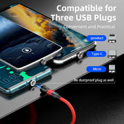 2m 3A Output 3 in 1 USB to 8 Pin + USB-C / Type-C + Micro USB 540 Degree Rotating Magnetic Data Sync Charging Cable(Black)